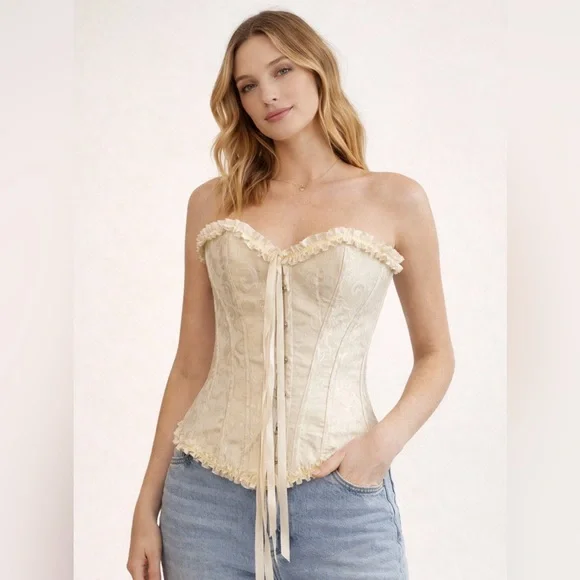 Source Unknown/Women’s NWOT Gold and Cream Lace-Up Corset Size S - Picture 1 of 8